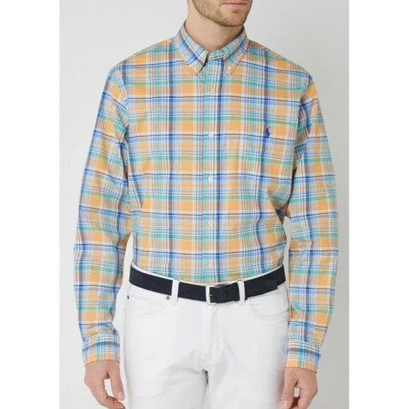 Ralph Lauren Button Front Pocket Plaid Shirt 100% Cotton Orange Mens Size XXL - Picture 2 of 10